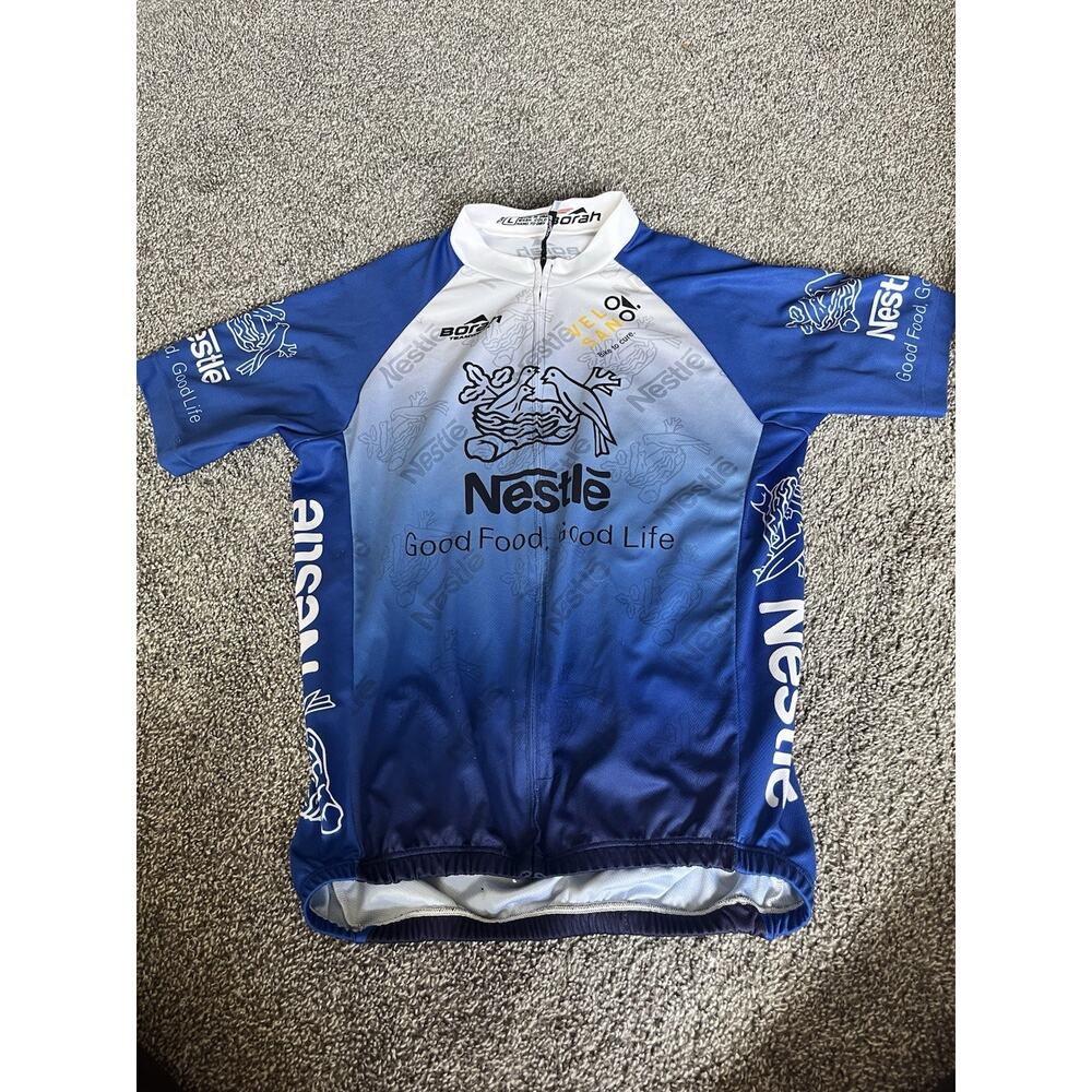 Borah Teamwear Men’s Pro Cycling Jersey Large Blue Nestle. K